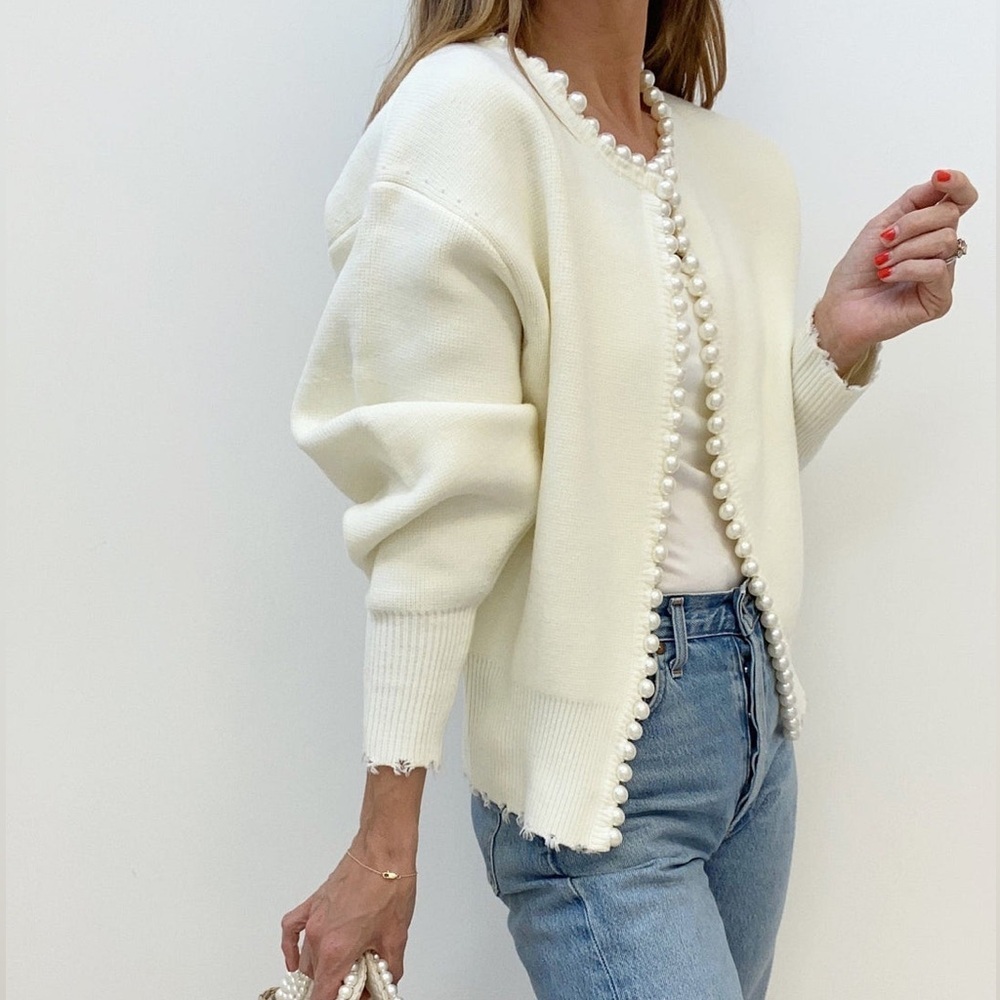 NWT Commense Faux Pearl Trim Cardigan Sz-M